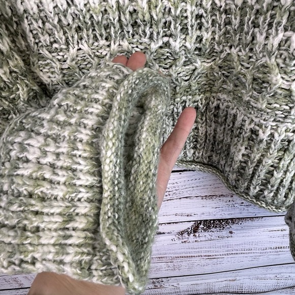 Chunky Knit Bell Sleeve Sweater M Oversized Marled Cozy Boho Cabincore Green - Picture 5 of 8